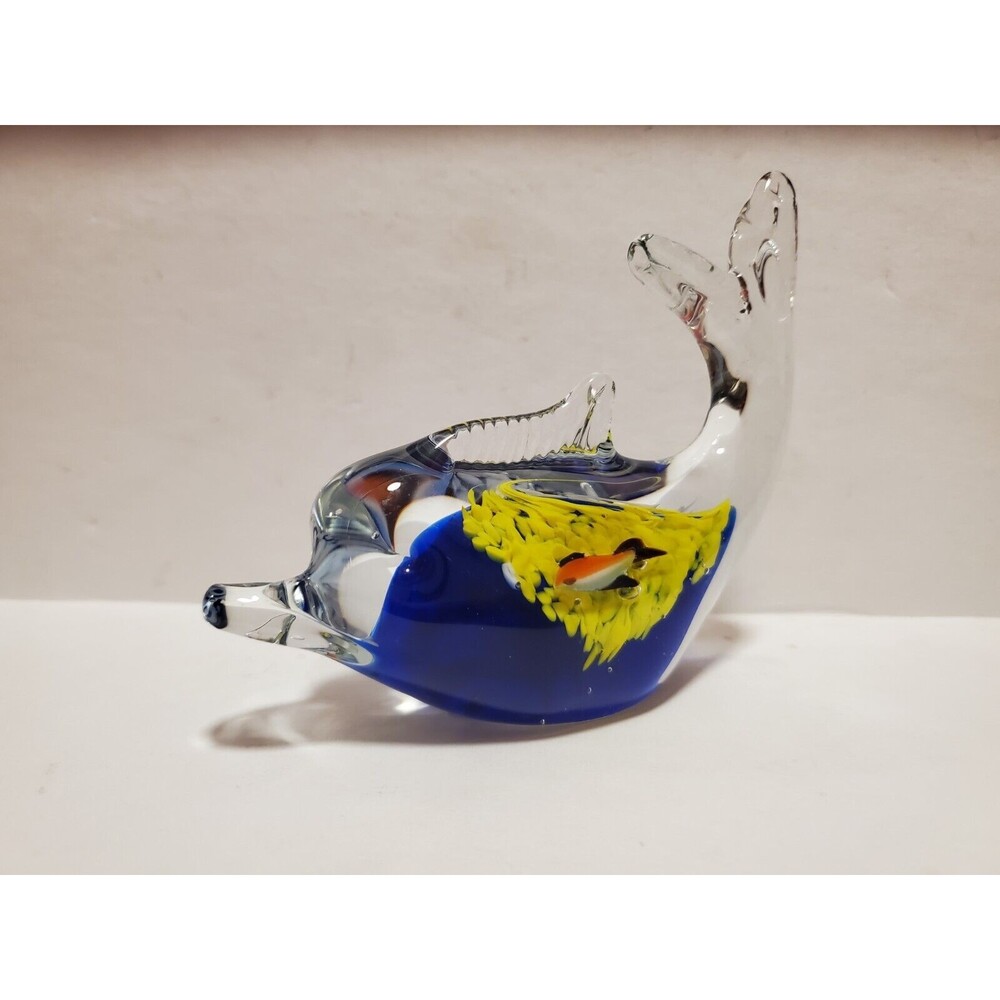 Murano style Glass Dolphin Colorful Fish Inside Paper Weight Fish Excellent